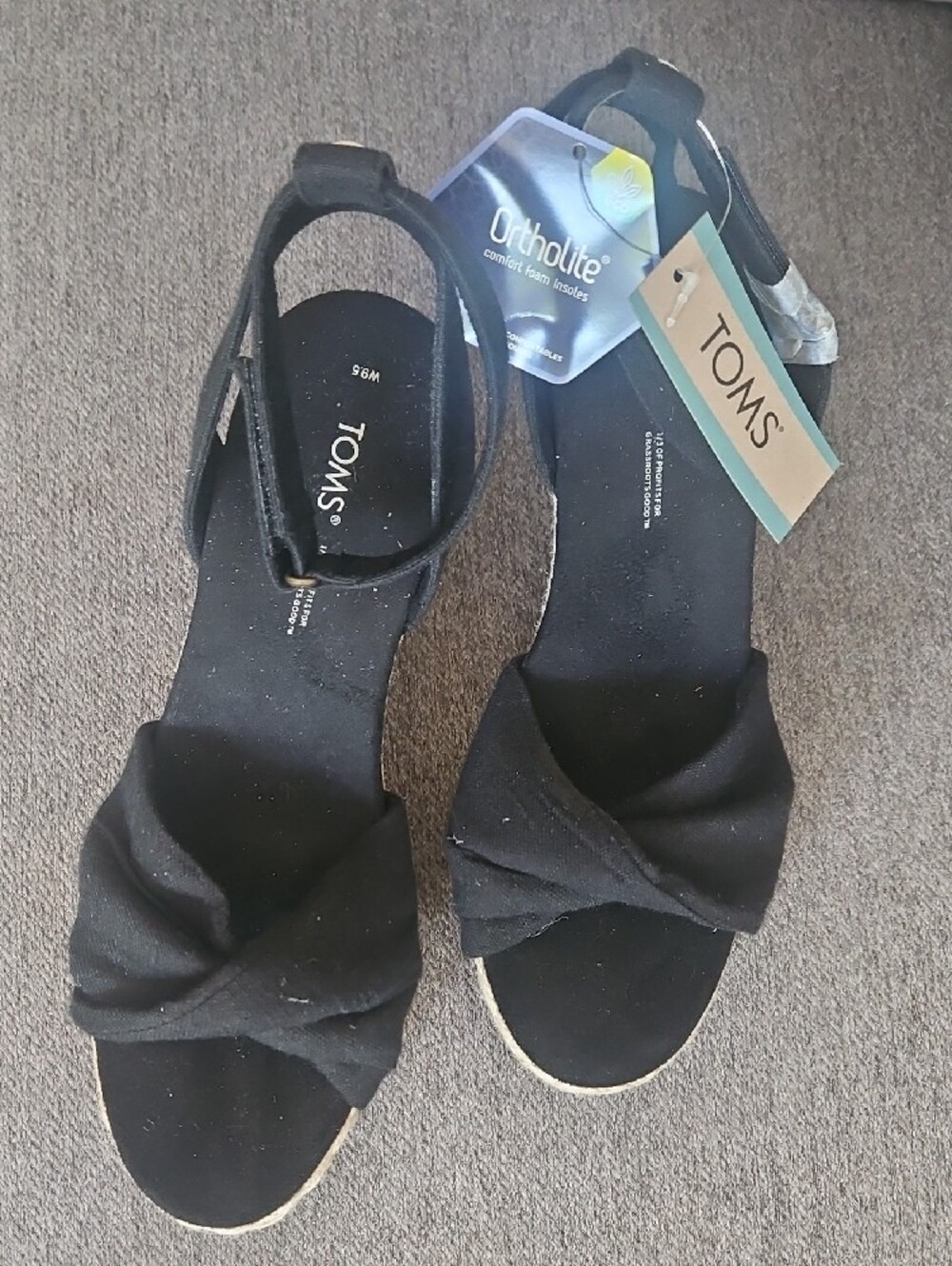 TOMS Black Knot Front Women's Espadrille Sandals with Ankle Strap